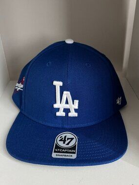 LA Dodgers Snapback Hat ‘47 Brand Black Round Cap Captain OSFA Baseball MLB Blue